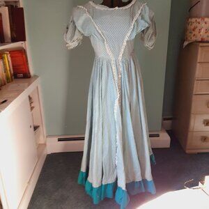 1970's Handmade Prairie Pioneer Dress Woman costume reenactment drawstring purse